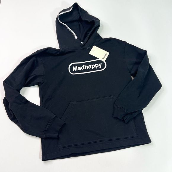 Madhappy Hoodie Womens Small Black Logo Print Cotton Pullover Long